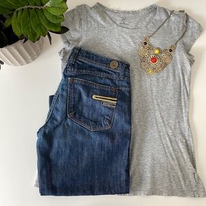 [ Indie Dark Wash Cropped Denim Jeans ] 100% Cotton Size W 27 with 18” inseam